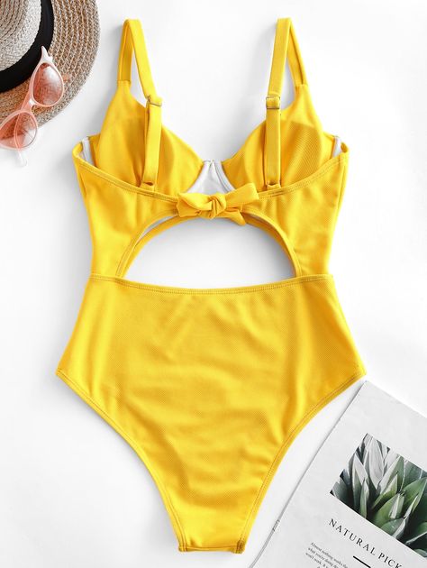 ZAFUL Underwire Cutout Knot High Cut One-piece Swimsuit  SUN YELLOW , #AFFILIATE, #Knot, #High, #Cutout, #ZAFUL, #Underwire #Ad Cute One Piece Bathing Suits, Swimsuit Cute, Zaful Swimwear, Cute One Piece, Underwire Swimsuit, One Piece Bathing Suits, Sun Yellow, Dresses Casual Fall, One Piece For Women