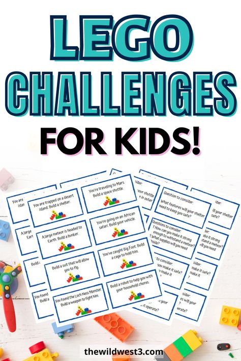 These printable lego challenge ideas are a great way to incorporate STEM activities into your classroom or household play. Great for team building or as an independent competition, these lego challenges can be used as a center activity, a small group activity, an activity for students who finish early, and more. At home, these printable lego challenge cards can add structure to independent play time and help kids entertain themselves for longer periods of time. Grab your copies from the blog! Lego Enrichment Activities, Card Challenges Ideas, Lego Group Activities, Independent Play Activities Elementary, Lego Building Challenges For Kids, Lego Competition Ideas, Lego Team Building Activities, Team Activities For Kids, Kids Challenges Activities