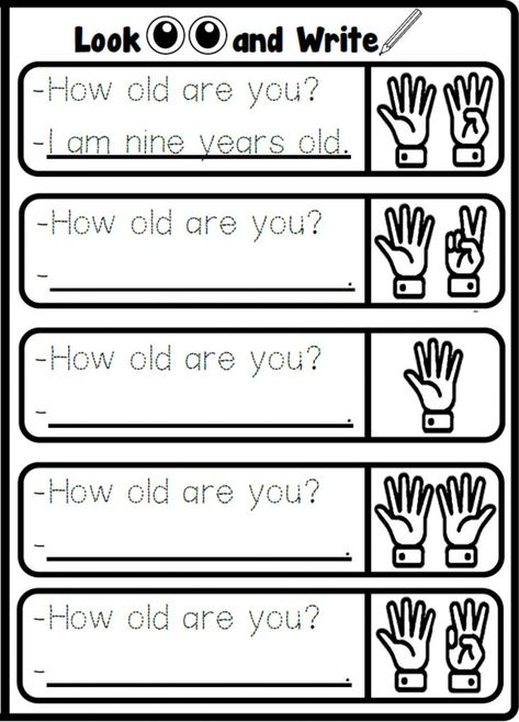 Writing Activity For Grade 1, How Old Are You, Greetings Activities For Kids, How Are You, Kids Worksheet, Numbers Worksheets, English Transition Words, English Activities For Kids, English Exercises