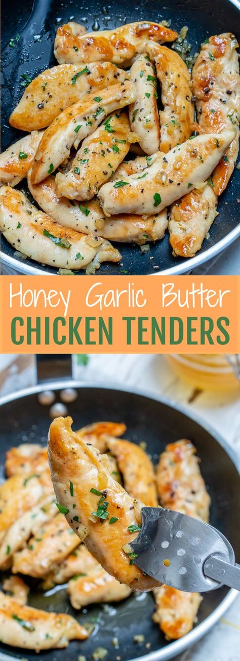 Honey Garlic Butter Chicken Tenders for Clean Eating Meal Prep! Easy Healthy Dinner Prep, Clean Eating Chicken Tenders, Honey Garlic Butter Chicken Tenders, Clean Eating Meals Easy, Good Healthy Recipes For Dinner Clean Eating, Easy Healthier Meals, What To Eat With Honey, Kid Approved Chicken Recipes, Quick And Easy Clean Eating Recipes