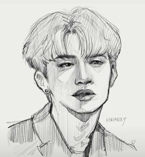 Art Inspiration Drawing Sketches Easy, Seungmin Sketch Pencil, Bangchan Drawing Reference, Straykids Sketch Pencil, Bangchan Painting, How To Draw Bangchan, Straykids Drawing Pencil, Bangchan Drawing Easy, Bangchan Reference