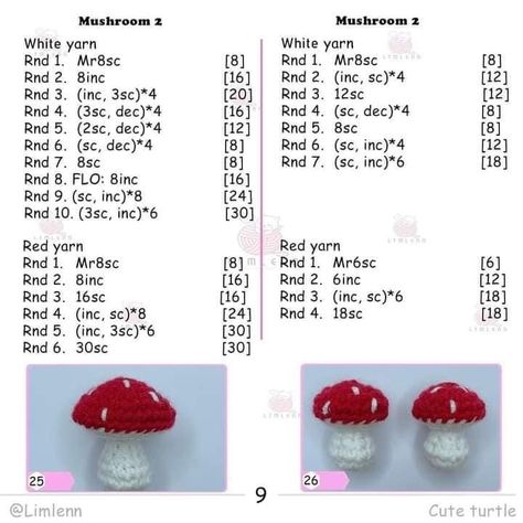 Mushroom Amigurumi, Creepy Creatures, Crocheted Animals, Baby Mobil, Crochet Tutorial Pattern, Crochet Stitches Guide, Crochet Mushroom, Cute Miniature, Quick Crochet Patterns