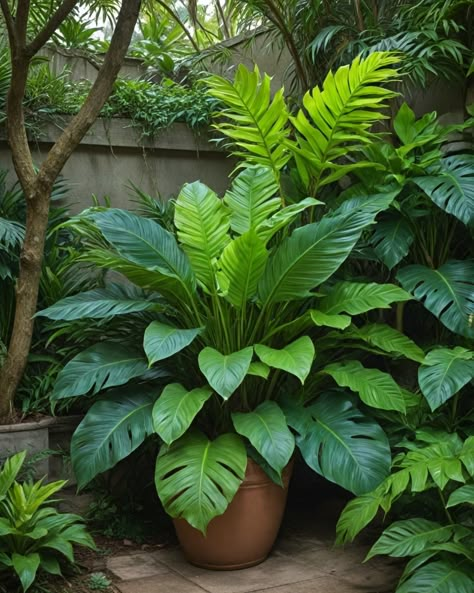 Looking to liven up a shady spot? Tropical Patio Plants In Pots, Tropical Potted Plants Patio, Shade Tropical Plants, Big Leaf Plants Outdoor, Best Plants For Pots Outdoors, Patio Plant Ideas, Coastal Front Yard Landscaping, Patio Plants In Pots, Shady Garden Ideas