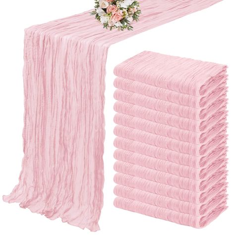 PRICES MAY VARY. Cloth 🎁【Package Include】: You will get 12 pieces 10ft length light pink cheesecloth table runner,Product size: 35 inches wide and 120 inches long, suitable for round or square tables that can accommodate 8-10 people. Perfect for romantic and elegant party events. 🎁【Premium Material】:The elegant light pink table runner is made of high-quality polyester,featuring good durability and flexibility,the edge of the table runner is locked with delicate stitching, not easy to fall off, Pink Themed Decorations, Pink Runner Table, Pink And Yellow Decorations, Bridal Shower Ideas Decorations Elegant Pink, Women Event Decorations, 16 Birthday Table Decorations, Pink Baby Shower Table Decor, Pink 15th Birthday Party, Pink Floral Tablescape