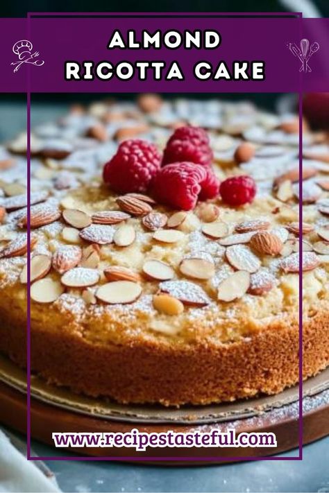 This Almond Ricotta Cake is a delightful dessert featuring a moist texture and a subtle almond flavor, making it perfect for any occasion. Almond Ricotta Cake, Ricotta Cake Recipes, Almond Ricotta, Almond Desserts, Almond Cake Recipe, Ricotta Cake, Fluffy Texture, Almond Cake, Almond Flavor