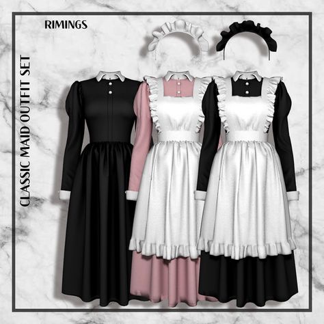 [RIMINGS] Classic Maid Outfit Set | RIMINGS on Patreon Sims 4 Butler, Sims 4 Ps4, Butler Outfit, Sims Background, Sims 4 Cheats, Sims Inspiration, Alpha Cc, Die Sims 4, Background Characters