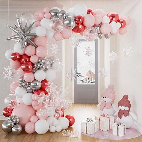 Amazon.com: Pink Snowflake Balloon Garland Arch Kit 149Pcs Pink and Silver Balloon with Snowflake Foil Balloon, Laser Snowflake Pendant for Girl Christmas Birthday Baby Shower Winter Party Decorations : Home & Kitchen Pink And Gold Winter Wonderland Party, Winter Wonderland Baby Shower Pink, Pink Christmas Baby Shower Decorations, January Baby Girl Shower Ideas, December Baby Shower Themes Girl, Christmas Girl Baby Shower Ideas, Christmas Baby Girl Shower Ideas, Girl Christmas Baby Shower Ideas, 2nd Birthday Party For Girl Winter