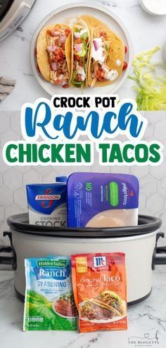 Crock Pot Ranch Chicken Tacos are what's for dinner tonight! Chicken breasts, taco seasoning, ranch seasoning, and chicken broth are all you need. This shredded chicken is so flavorful, tender, and tasty! Enjoy an easy dinner recipe that the family will love! Crock Pot Ranch Chicken, Ranch Chicken Tacos, Ranch Seasoning Recipes, Chicken Ranch Tacos, Amazing Slow Cooker Recipes, Shredded Chicken Crockpot, Crockpot Chicken Breast, Chicken Tacos Crockpot, Crock Pot Tacos