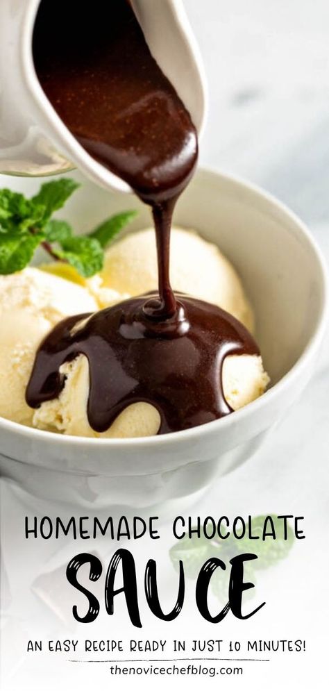 You only need 10 minutes to make this rich Chocolate Sauce! This sweet treat is the perfect addition to cakes, cupcakes, and ice cream. Your family will love this homemade chocolate syrup! Save this pin! Chocolate Syrup Recipes, Homemade Chocolate Syrup, Homemade Chocolate Sauce, Chocolate Sauce Recipes, Homemade Hot Fudge, Ice Cream Chocolate, Chocolate Peanut Butter Cake, Hot Fudge Sauce, Vanilla Bean Ice Cream