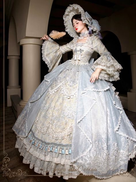 Elaborate Ball Gowns, 1700 Ball Gowns, Real Victorian Dress, Victorian Ballgown Aesthetic, Tea Party Gown, Poofy Outfits, Victorian Formal Dress, French Victorian Dress, 1800’s Dress