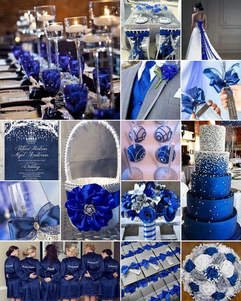 Winter Wedding Colors Blue, Wedding Colors Royal Blue, Blue And Silver Wedding Theme, Wedding Color Royal Blue, Blue Wedding Theme Centerpieces, Royal Blue Wedding Decorations, Blue And Silver Wedding, Royal Blue Wedding Theme, Silver Wedding Theme