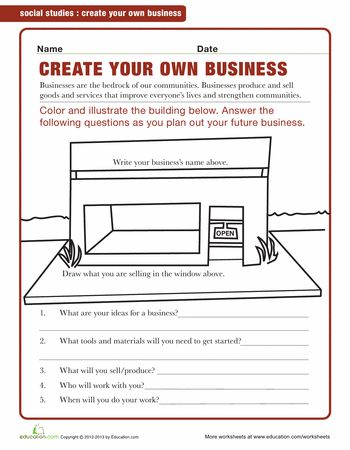 Worksheets: Starting a Business for Kids Worksheets For Elementary Students, Economics For Kids, Worksheets For Elementary, Business Worksheet, Entrepreneur Kids, Life Skills Lessons, Family And Consumer Science, Create Your Own Business, Opening A Business