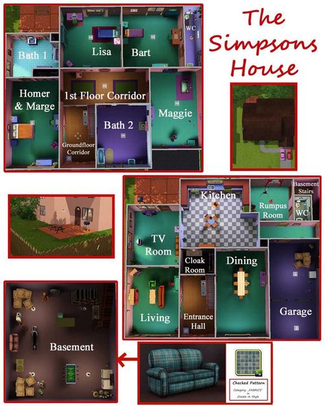 Mod The Sims - The Simpsons House - 742 Evergreen Terrace, Springfield The Simpsons House Floor Plans, Simpsons House Layout, Simpson House Plan, Minecraft Simpsons House, The Simpsons House Layout, Simpsons House Floor Plan, Simpson House Layout, Reba Tv Show, Art Experimentation