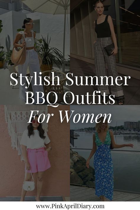 Elevate your summer party fashion with my latest blog post featuring the best summer BBQ outfits for women. Whether you're sizzling up some burgers in the backyard or enjoying a picnic in the park, I've curated the perfect summer fashion looks to keep you stylish and comfortable all day long. From summer skirt outfits to crop tops and linen pants, these chic summer fashion tips will ensure you're the best-dressed guest at any summer barbecue bash. Click the link to read more today! Summer Party Casual Outfit, Outdoor Reunion Outfit, Chic Bbq Outfit, Outfit Patio Ideas, What To Wear To A Cookout Outfit, Work Barbeque Outfit, Cute Summer Bbq Outfit, Office Bbq Party Outfit, Outdoor Summer Party Outfit Casual