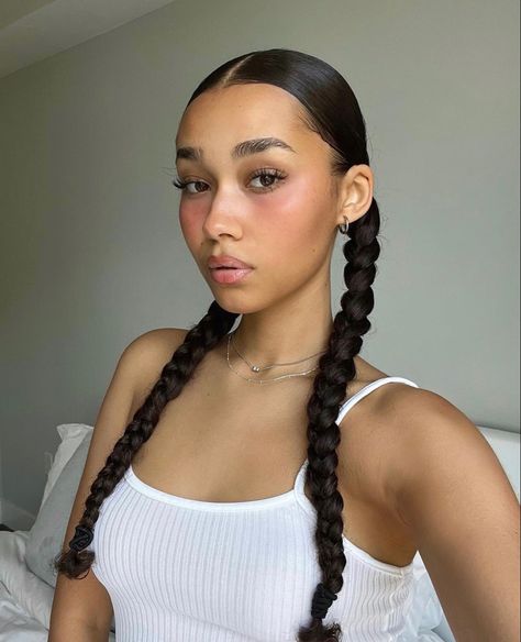 Slick 2 Braids, Slick Back Braids, Waitress Hairstyles, Sleek Hairstyle, Latina Hair, Bow Hairstyle, Curly Hair Styles Easy, Human Reference, Work Hairstyles