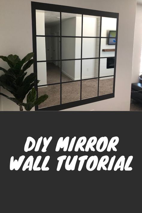 Mirror Squares Wall Diy, Mirror Wall Diy Living Room, Black Wall With Mirror, Stick On Mirror Ideas, Diy Mirror Wall Decor Ideas, Mirrored Accent Wall, Dinning Room Mirror Ideas Wall, Accent Wall With Mirror, Dinning Room Mirror Ideas