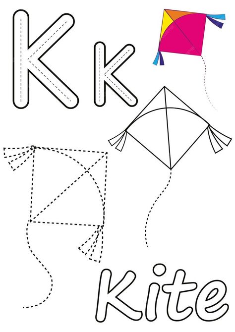 K For Kite, Vector Coloring Pages, K Is For Kite, The Letter K, Letter K, Vector Photo, Premium Vector, Graphic Resources, Coloring Books