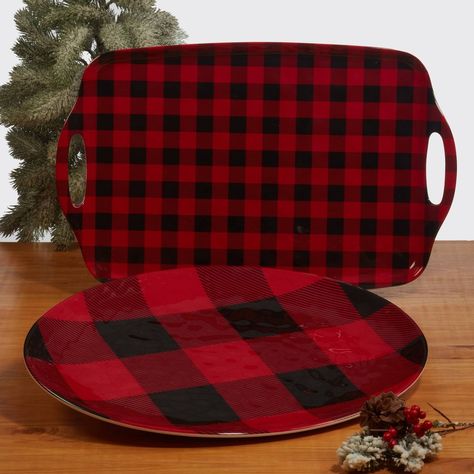 Big and bold red and black patterns decorate Certified International’s Red Buffalo Plaid melamine dinnerware and serveware. Made of durable heavyweight 100% melamine, these bright, colorful checks and plaids are a strong statement for any table and coordinate beautifully with other holiday and lodge designs. Great for indoor and outdoor holiday and seasonal dining and entertaining. Lodge Design, Red Buffalo Plaid, Platter Set, Melamine Dinnerware, Outdoor Holidays, Black Pattern, Serving Dishes, Buffalo Plaid, Red And Black