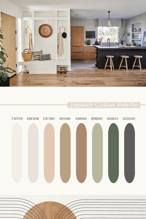 Beige And Wood Color Palette, Japandi Bedroom Colors, Japandi Interior With Color, Adding Wood Panels To Walls, Colour Palette Japandi, Contemporary Interior Design Color Palette, Bedroom Color Palette Neutral, Contemporary Nordic Living Room, Scandi Room Decor