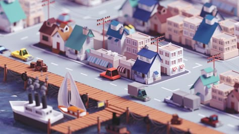 ArtStation - Low Poly Fishing Village (2019 Version), Mohamed Chahin Idle Game, Mini Mundo, Low Poly Games, Isometric Art, Isometric Design, Low Poly Art, Low Poly Models, Seni 3d, Belek