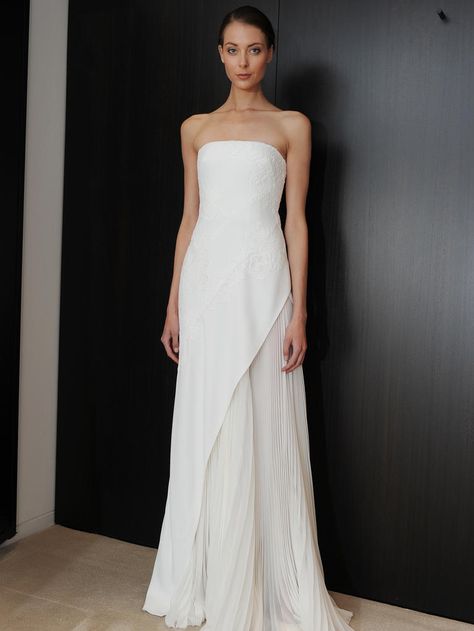 Courthouse Wedding Dress Civil Ceremony, J Mendel Bridal, Structured Wedding Dresses, Structured Wedding Dress, Pleated Wedding Dress, Pleated Wedding Dresses, Contemporary Wedding Dress, Two Piece Wedding Dress, Minimalist Wedding Dresses