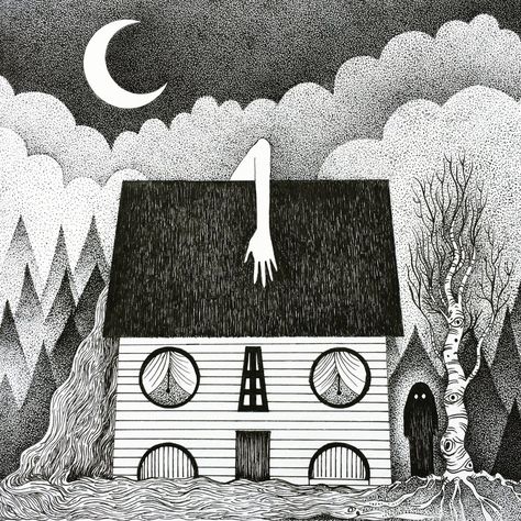 Creepy House Illustration, Ghost House Illustration, Creepy House Drawing, Eleanor Crain, Haunted House Illustration, Haunted House Art, Haunted House Drawing, Grafic Art, Portfolio Art