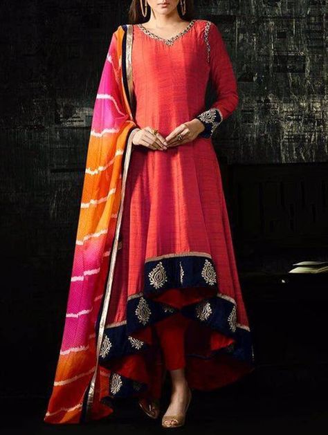 High Low Kurti, Peach Anarkali, Orang India, Silk Anarkali Suits, Anarkali Dresses, Designer Anarkali Suits, Dress Salwar Kameez, Salwar Kameez Online, Salwar Kamiz