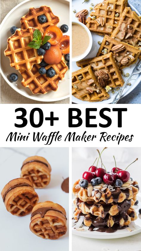 Mini waffle maker recipes pin. What Can You Make With A Mini Waffle Maker, Waffle Mini Maker, Cooking In Mini Waffle Maker, What To Make In A Mini Waffle Maker, Mini Waffles Maker Recipes, Waffle Chips Recipe, Dash Mini Waffle Maker Recipes Healthy, Waffle Recipe Mini Dash, Mini Waffle Desserts