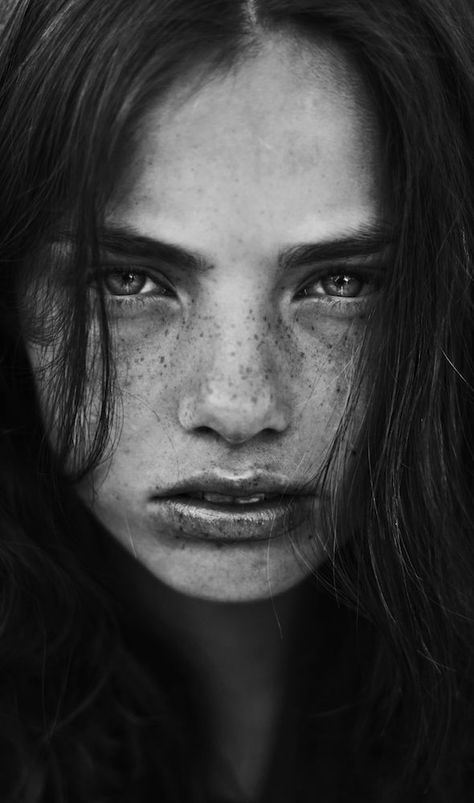 Picture of Kristine Froseth Auguste Herbin, Beautiful Freckles, Portraiture Drawing, Head Shots, Female Portraits, Brown Spots, Cat 2, Black And White Portraits, Portrait Inspiration