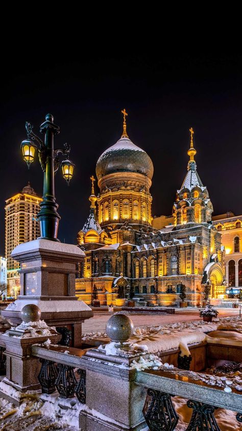 St. Sophia Cathedral,Harbin,China Chinese Streets, Heilongjiang China, Saint Sophia, Harbin China, Holiday China, Visit China, About China, Chinese Aesthetic, Virtual Travel