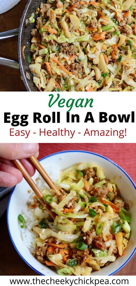 Vegan Eggroll In A Bowl Recipe, Vegan Carb Free Recipes, Vegan Recipes No Carb, Vegetarian Eggroll Bowl, Egg Roll In A Bowl Vegan, Easy Vegan Keto Recipes, Vegan Eggroll Bowl, Keto Vegan Dinner, Vegetarian Recipes Cabbage