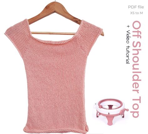 Off-Shoulder Top Knitting Pattern for Sentro or Addi Express Knitting Machine Tank Top, Knitting Machine Top, Knitted Summer Tops, Knitting Machine Sweater, Knitted Dress Pattern, Easy Knit Top, Off Shoulder Pattern, Knit Top Pattern Free, Knit Top Pattern