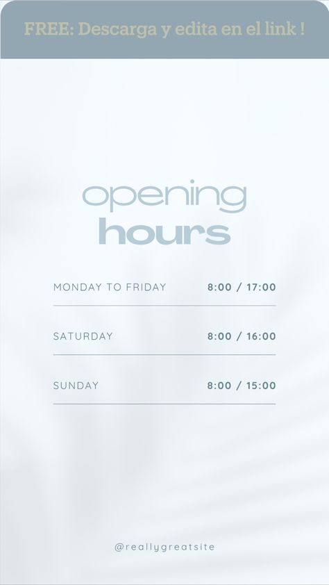 Announcement Instagram Story, Blue Minimalist, Opening Hours, Instagram Story Template, Free Templates, Story Template, White Blue, Instagram Story, Social Media