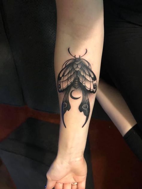 Goth Moth tattoo Goth Ankle Tattoo, Goth Moth, Gothic Moth Tattoo, Moth Opening Arm Tattoo, Black And Grey Moth Tattoo, Goth Moth Tattoo, Moth Woman Tattoo, Traditional Moth Tattoo, Moth Tattoo Design