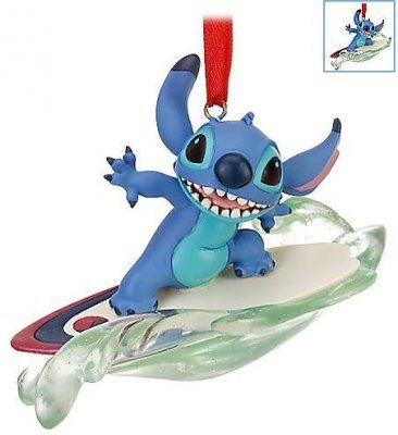 Stitch surfing ornament (2010) Lilo I Stitch, Blue Alien, Antler Christmas, Cartoon Christmas Tree, Lilo Y Stitch, Hallmark Christmas Ornaments, Disney Ornaments, Stitch Cartoon, Reindeer Antlers