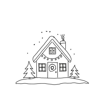 Christmas Village Line Art, Christmas Drawing Presents, Doodle Drawings Christmas, Easy Gingerbread House Drawing, Christmas Village Window Drawing, Christmas Ornament Doodle, Christmas Village Embroidery, Christmas House Doodle, Christmas House Embroidery