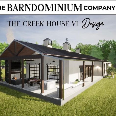 Easy Barndominium Floor Plans, 800 Sq Ft Barndominium Floor Plans, House With Outdoor Living Space, Barndominium Ideas 2500 Sq Ft, Barndominiums With Breezeway, Barndominium Ideas 2 Bedroom, Barndominium Outdoor Living, Florida Barndominium Ideas, Upscale Barndominium