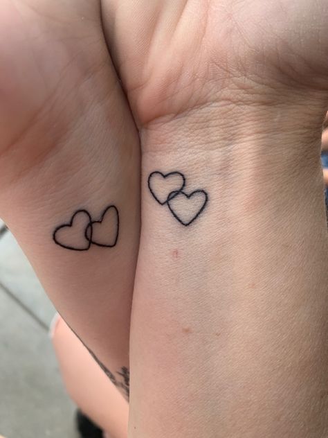 Mother And Daughter Heart Tattoos, Two Hearts Tattoo Best Friends, Tattoo Ideas Matching Mom And Daughter, Maching Tattoos Mom, Matching Heart Tattoos Mother Daughters, Matching Tats With Mom, Meaningful Mom And Daughter Tattoos Small, Tiny Tattoos Mother Daughter, Small Mother And Daughter Tattoos