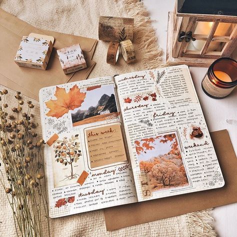 Creative School Project Ideas, Bujo Planner, Happiness Journal, Bullet Journal Notes, Diy Journal Books, Fall Scrapbook, Bullet Journal Aesthetic, Mixed Media Journal, Cute Journals