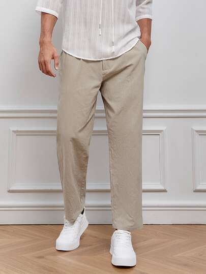 Mens Trousers Outfit, Beige Trousers Outfit Men, Ankle Pants Outfit Men, Men Pants Style, Khaki Pants For Men, Ankle Pants Outfit, Straight Pants Men, Trousers Outfit Men, Straight Jeans Outfit