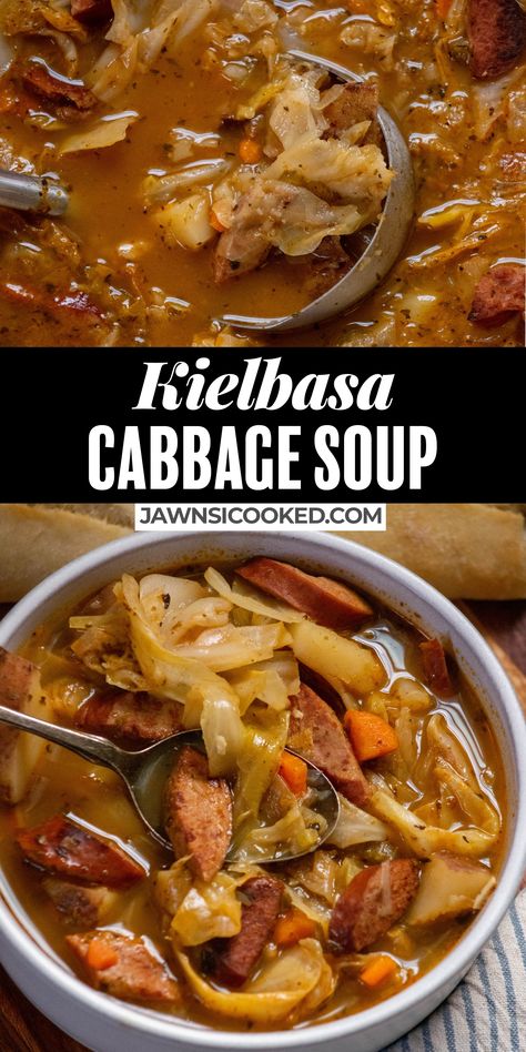 Cabbage And Sausage Soup, Kielbasa Cabbage, Cabbage And Smoked Sausage, Cabbage Potato Soup, Easy Cabbage Soup, Kielbasa Soup, Kielbasa And Cabbage, Sausage Soup Recipes, Cabbage And Potatoes