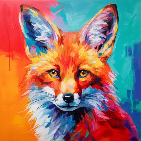 Vibrant Portrait, Bird Watercolor Art, Colorful Animal Paintings, Woodland Animal Art, Fox Artwork, Paint Inspo, Fox Wall Art, Art Fox, Images D'art