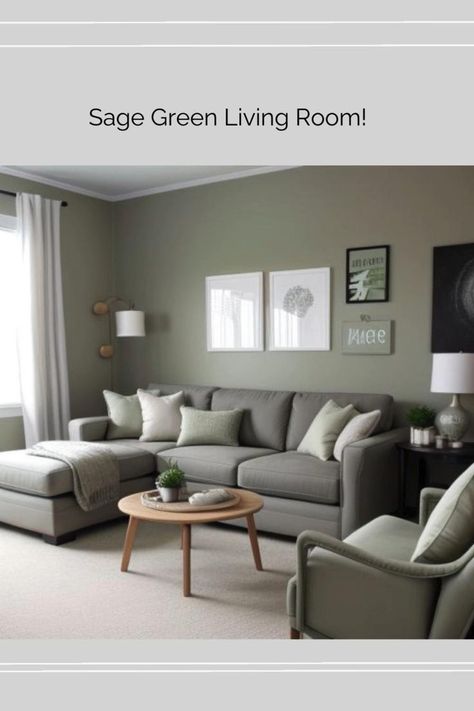 Sage green shows no signs of going out of style anytime soon! It the perfect choice for a living room where you want to relax and unwind. Sage green walls and a cozy light or dark grey sectional sofa adds a touch of elegance and sophistication to your home. The soft, muted tones of sage green and beige are perfect for Minimalist and modern interior style. And the best part? You can shop the look with just a click. Follow the link below to bring this stylish and timeless look into your home. Grey Green Living Room, Boho Living Room Decor Ideas, Sage Living Room, Dark Grey Sectional, Cozy Living Room Warm, Sage Green And Beige, Sage Green Living Room, Green Sofa Living Room, Grey Sofa Living Room