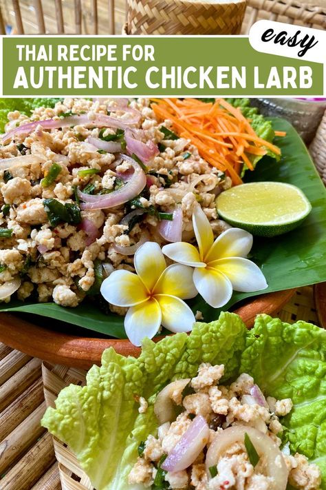 Authentic chicken larb and lettuce. Larb Gai, Chicken Larb, Larb Recipe, Thai Chicken Recipes, Easy Thai Recipes, Chicken Lunch Recipes, Minced Chicken, Chicken Lunch, Easy Mediterranean Diet Recipes