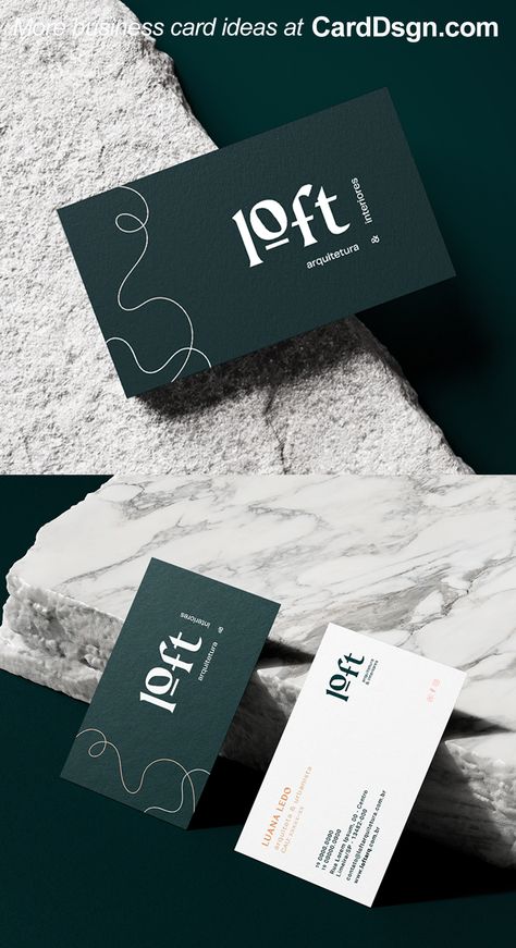 A modern, professional business card designed by Studio Blumer for Loft, an architecture and interior design firm based in Limeira. Find out more at CardDsgn.com #businesscards #branding #identity #graphicdesign #brandinspiration #branddesign #namecards #typography #wordmark #businesscard #businesscarddesign #patterns #architecture #interiordesign Bussines Card Designer, Business Card Architecture, Sleek Business Cards, Business Card Ideas Design, Graphic Designer Visiting Card, Business Card Interior Design, Interior Design Business Cards Ideas, Business Card Design Creative Ideas, Visit Card Design