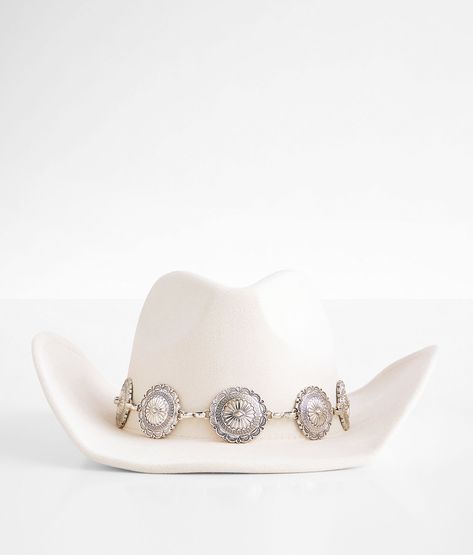 Fame Accessories Cowboy Fashion Hat - Women's Hats in Ivory | Buckle Concho Belt With Dress, Cream Cowboy Hat, Bridal Cowgirl Hat, Nashville Accessories, Cowboy Hat Outfit Woman, White Cowgirl Hat, Cowboy Bride, Jaripeo Outfits, Cowgirl Photoshoot