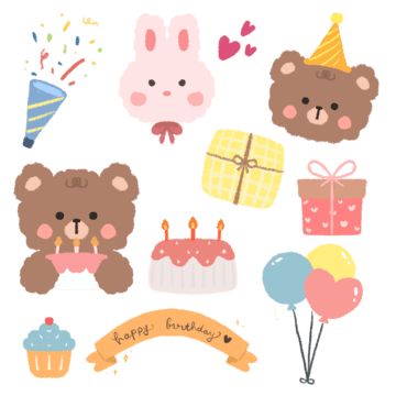 Bear Emoticon, Ballon Illustration, Bear Emoji, Korean Bear, Happy Birthday Bear, Art Mini Toile, Emoji Clipart, Happy Birthday Png, Birthday Cartoon