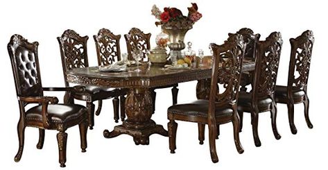 Amazon.com - ACME Vendome Casual Dining Room Set with Dining Table, 6 x Side Chair and 2 x Arm Chair - Table & Chair Sets Pedestal Dining Room Table, Casual Dining Table, Double Pedestal Dining Table, Casual Dining Rooms, Acme Furniture, Oval Table Dining, Pedestal Dining Table, Dining Room Set, Selling Furniture