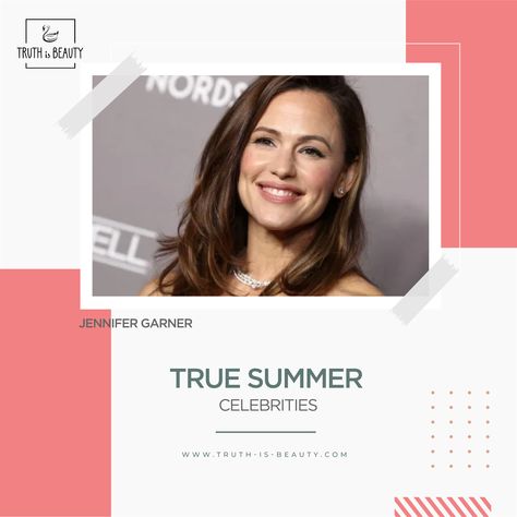 True Summer celebrities are as gorgeous as ever! 😍 Click 👇 https://www.truth-is-beauty.com/true-summer-celebrities.html . . . #truthisbeauty #fasionblogger #fashionista #stylingtips #coloranalysis #personalstylist #personalcoloranalysis #fashionblog #stylistblog Jennifer Garner Color Analysis, True Summer Eye Makeup, True Summer Makeup Products, True Summer Color Palette Celebrities, Light Summer Celebrities, True Summer Celebrities, Light Summer Color Palette Celebrities, Jennifer Garner, Color Analysis