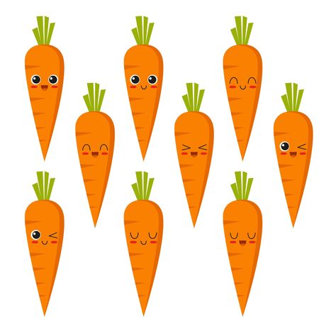 Carrot Character Collection Drawing Vegetables, Carrot Drawing, Funny Vegetables, Vegetable Cartoon, Food Art For Kids, Funny Fruit, Vector Art Design, Easter Carrots, Cute Funny Cartoons